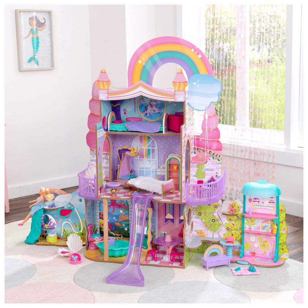 Kidkraft - Rainbow Dreamers Unicorn Mermaid Dollhouse & All Time Play Kitchen Playset - Multicolor