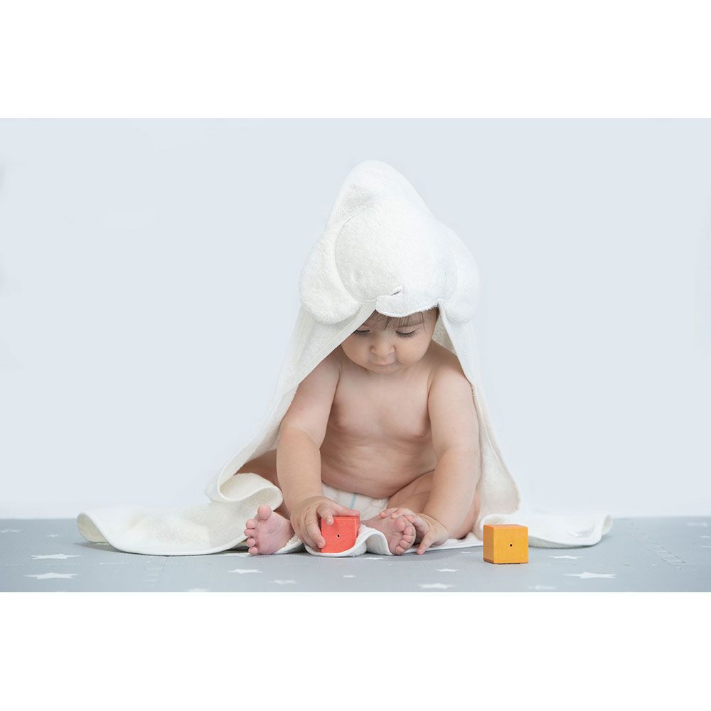 Tiny Toes - Elephant Ears Cotton Hooded Baby Towel - White